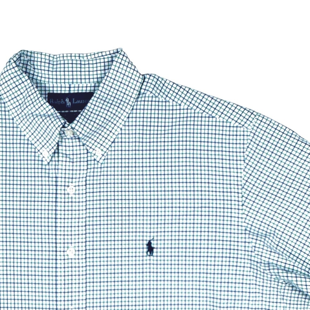 Ralph Lauren Mens Classic Fit‎ Button Down Shirt Short Sleeve Green Gingham XL